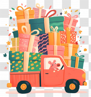 Car Full Of Gifts - Truck Carrying Stacked Holiday Gifts Transparent PNG
