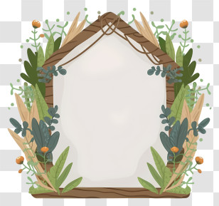 Cartoon - Wooden House Frame With Plants Illustration Transparent PNG