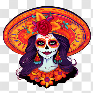 Dia De Los Muertos
 - Day Of The Dead Woman With Festive Hat Transparent PNG