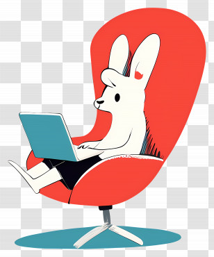 Working Rabbit - White Rabbit With Laptop In Red Chair Transparent PNG