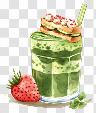 Matcha Drink - Green Smoothie With Strawberry Transparent PNG