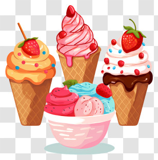 Ice Cream Cones - Delicious Ice Cream Cones And Bowl Transparent PNG