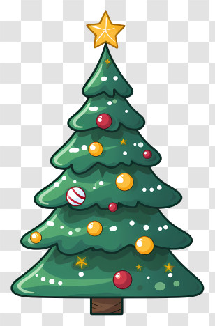 Cartoon Christmas Tree - Decorated Cartoon Christmas Tree With Star Transparent PNG