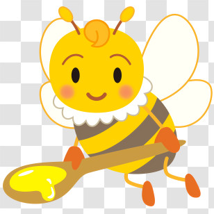 Honey Bee - Cute Bee Holding A Spoon Of Honey Transparent PNG