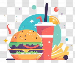 Fast Food - Fast Food Combo Of Burger, Fries, And Beverage Transparent PNG