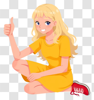 Girl Giving Thumbs Up - Blonde Cartoon Girl Sitting Transparent PNG
