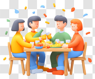 Family Enjoying Party Dinner - Friends Dining Celebration Transparent PNG
