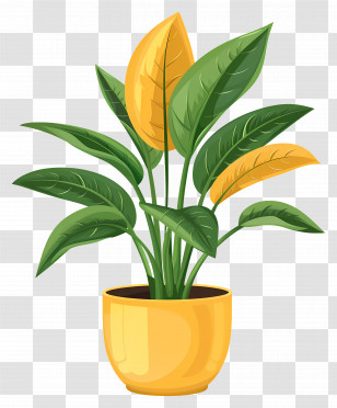 Indoor Plant - Yellow-Green Leafed Plant In Decorative Yellow Pot Transparent PNG