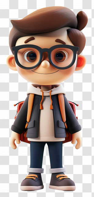 School Student - 3D Boy Character With Glasses And Trendy Outfit Transparent PNG