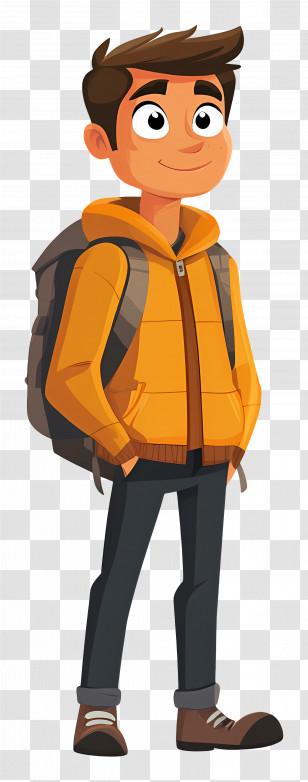 Animated Student - Animated Boy In A Yellow Jacket With Backpack Transparent PNG