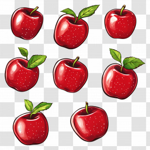 Falling Apples - Illustration Of Red Apples With Leaves Transparent PNG