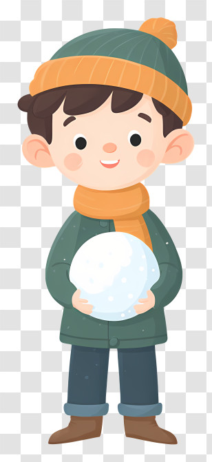 Boy Holding Snowball - Boy Holding A Snowball In Winter Transparent PNG