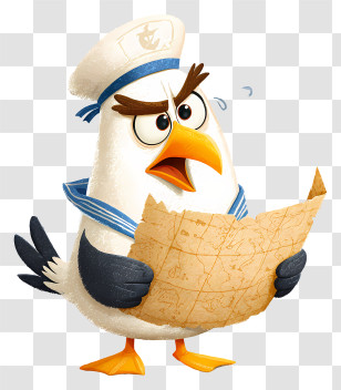 Seagull Sailor Holding Parchment Map - Grumpy Sailor Seagull With Map Transparent PNG