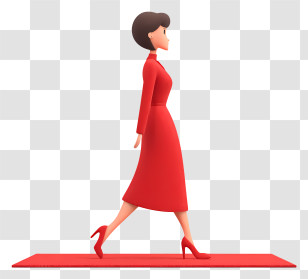 Walking On Red Carpet - Elegant Woman In Red Dress Transparent PNG