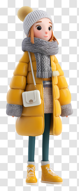 Girl In Winter Coat - Stylish Character In Yellow Winter Clothing Transparent PNG