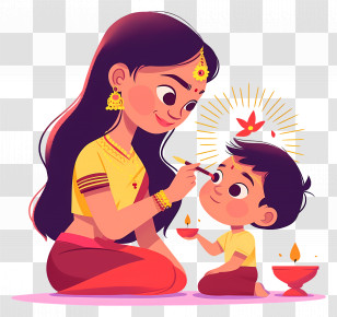 Bhai Dooj - Mother And Child Celebration Illustration Transparent PNG
