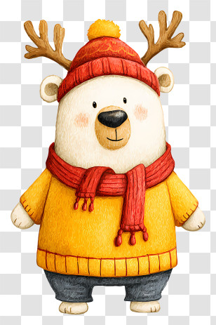 Bear Wearing Deer Antler Hat - White Bear In Winter Clothes Transparent PNG