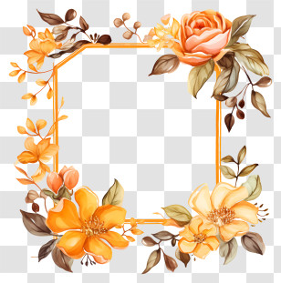 Flower Frame - Elegant Floral Frame With Yellow Flowers Transparent PNG