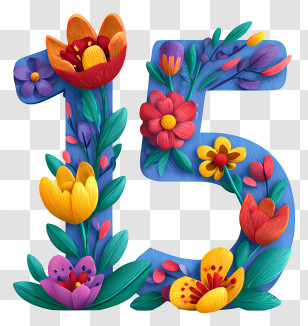 Number 15 Flowers - Number 15 With Floral Design Transparent PNG