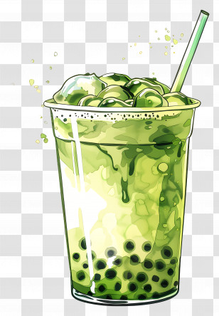 Matcha Bubble Tea - Green Bubble Tea With Boba Pearls Transparent PNG