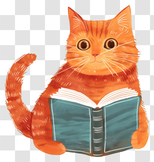 Cat Reading - Cute Cat Reading A Book Transparent PNG