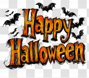Happy Halloween - Happy Halloween Text With Spooky Bats Design Transparent PNG