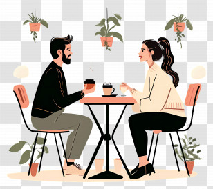 Sitting At Cafe - Couple Enjoying Coffee At A Cafe Transparent PNG