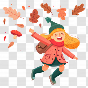 Autumn Background - Joyful Girl Playing With Autumn Leaves Transparent PNG