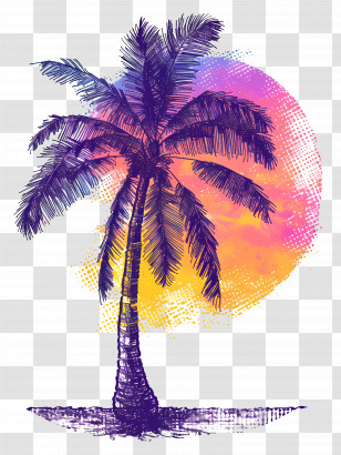 Palm Tree Silhouette - Palm Tree Silhouette Against A Vibrant Sunset Transparent PNG