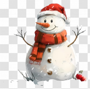 Christmas Snowman - Festive Snowman With Scarf And Hat Transparent PNG