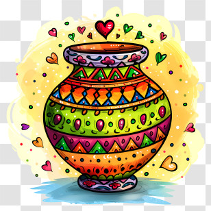 Art Design - Colorful Pot With Heart Decorations Transparent PNG