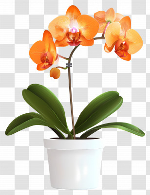 Orchid Flower - Orange Orchid Plant In A White Pot Transparent PNG
