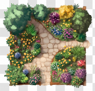 Garden Top View - Colorful Garden Path With Flowers Transparent PNG