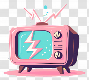 World Television Day - Pink Vintage Television With Lightning Design Transparent PNG