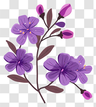 Blooming Purple Flowers - Branch Of Purple Flowers Illustration Transparent PNG