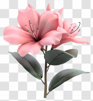 3d Azalea Flower - Pink Lily Illustration With Leaves Transparent PNG