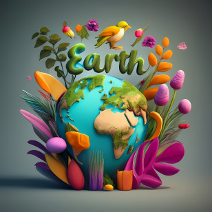 Earth Day - Earth Globe Illustration With Flowers And Bird Transparent PNG