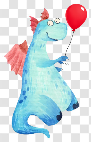 Dinosaur Dragon With Wings - Playful Blue Dragon With Balloon Transparent PNG