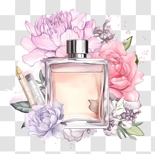 Perfume Bottle - Elegant Perfume Bottle With Flowers Transparent PNG