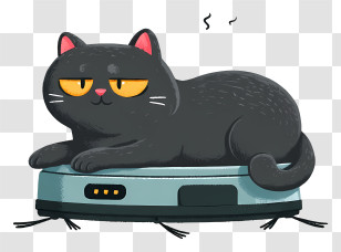 Cat Lying On Robot Vacuum Cleaner - Grumpy Black Cat On Robot Vacuum Transparent PNG