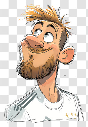 Funny Lionel Messi Sketch - Playful Bearded Cartoon Guy Transparent PNG