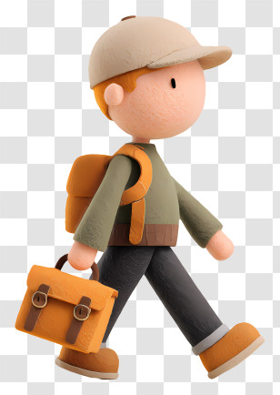 Boy Going To Work - Boy Walking With Bag And Cap Transparent PNG