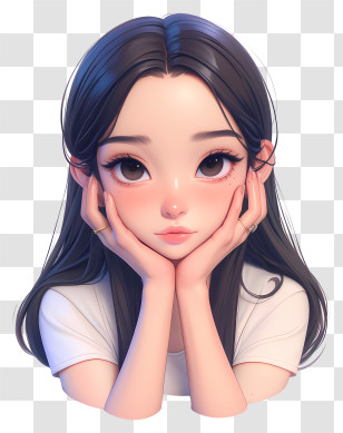 Girl With Hands Near Face - Thoughtful Girl With Big Eyes Transparent PNG