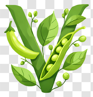 Green Vegan Symbol - Green Letter V With Peas And Leaves Transparent PNG