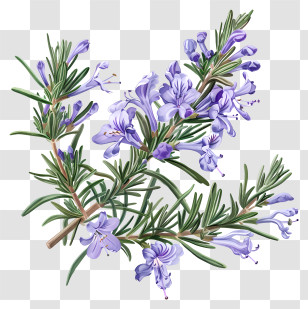 Rosemary Flower - Rosemary Plant With Purple Flowers Illustration Transparent PNG