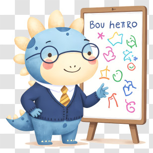 Dinosaur Mascot Teaching - Cute Dino Teacher At Whiteboard Transparent PNG
