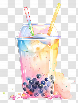 Bubble Tea - Colorful Bubble Tea Watercolor Illustration Transparent PNG