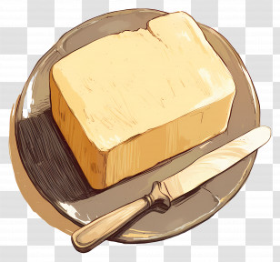 Butter - Block Of Butter With Knife On Plate Transparent PNG