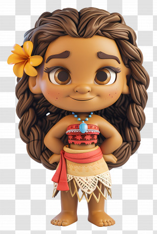 Moana - Adorable Cartoon Girl With Flower And Necklace Illustration Transparent PNG