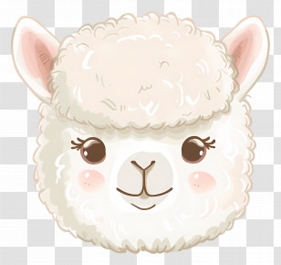 Alpaca Face - Adorable White Llama Illustration Transparent PNG